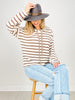 Striped Knit Leopard Contrast Drawstring Hoodie Top