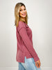 Ribbed Textured V-Neck Long Sleeve Top