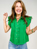 Cap Sleeve Ruffle Detail Button Down Solid Top