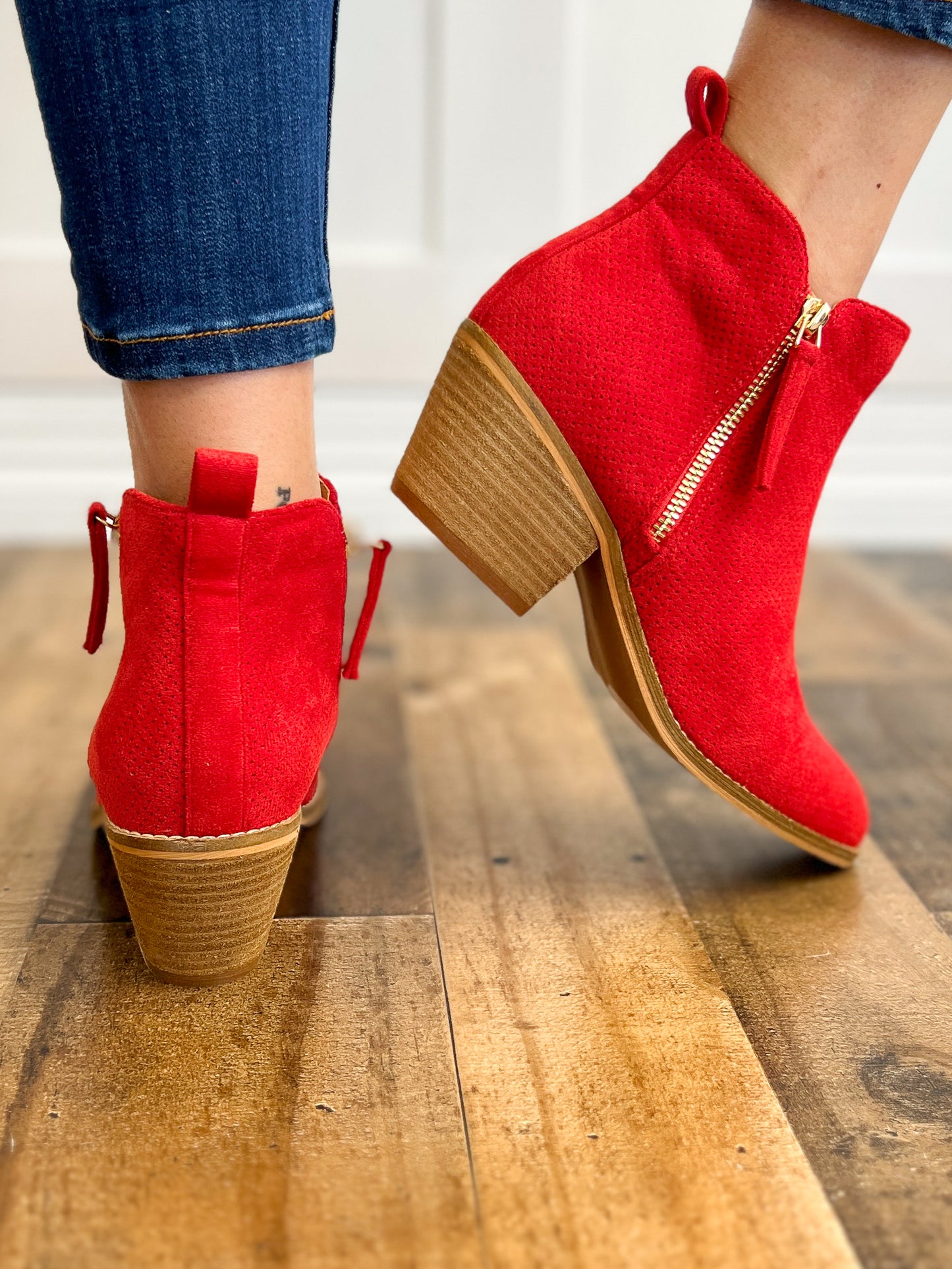 Corkys Spooktacular Booties in Red Suede