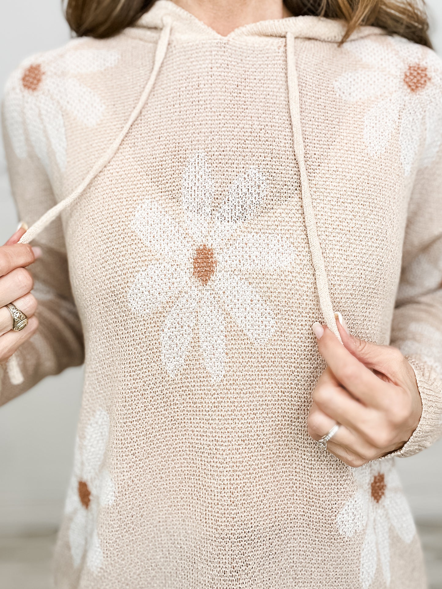 Floral Pattern Lightweight Hooded Sweater Top