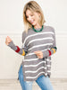 Striped Long Sleeve Side Slit Knitted Sweater