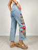 Embroidered Washed Denim Pants