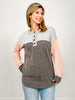 Color Block Rib Button Front Top