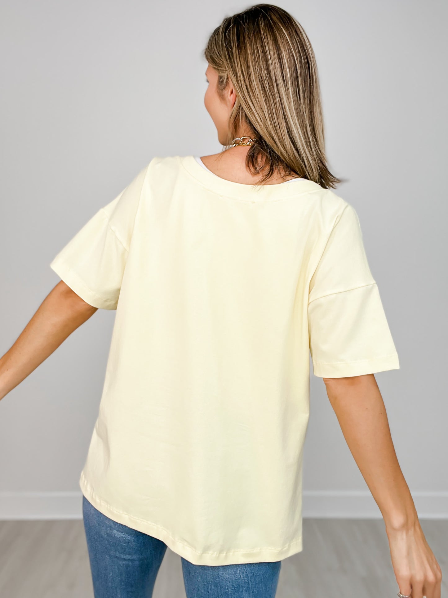 Oversized Short Sleeve Reversible V-Neck Top - GRP A