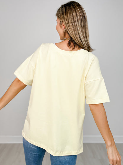 Oversized Short Sleeve Reversible V-Neck Top - GRP A