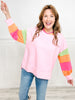 Long Sleeve Round Neck Colorblock Top