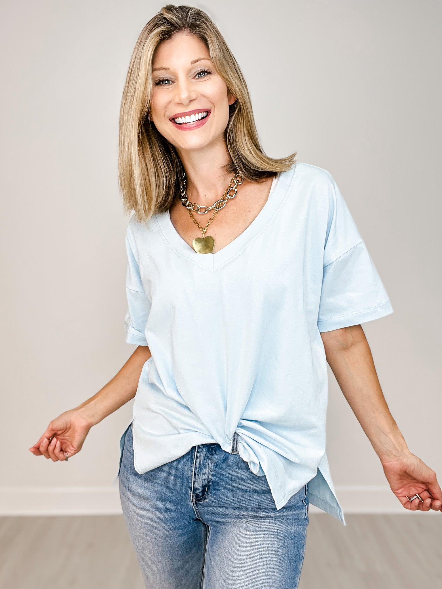 Oversized Short Sleeve Reversible V-Neck Top - GRP A