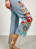 Embroidered Washed Denim Pants