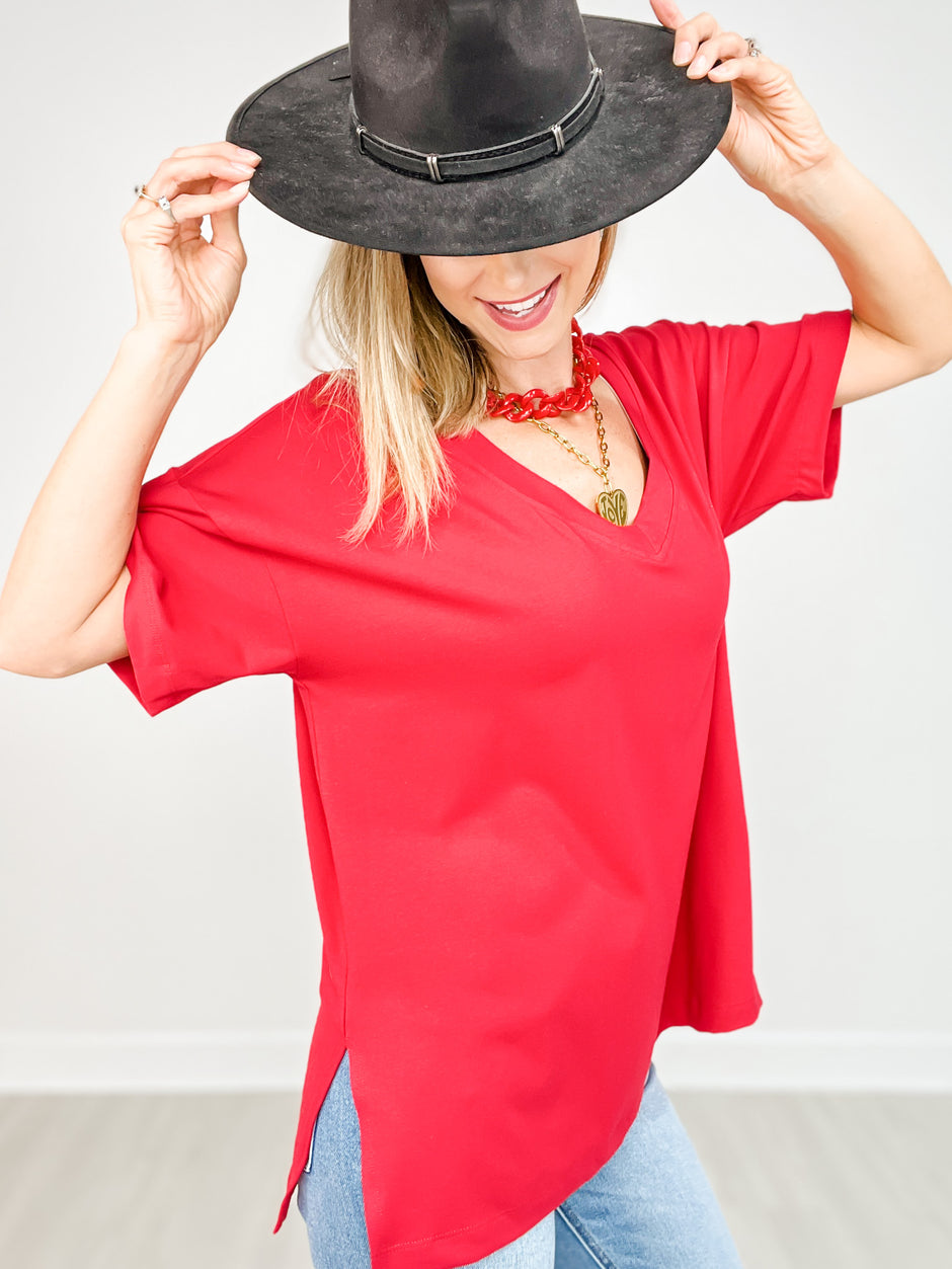 Oversized Short Sleeve Reversible V-Neck Top - GRP B