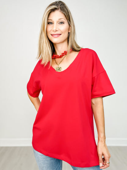Oversized Short Sleeve Reversible V-Neck Top - GRP B