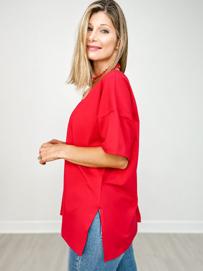 Oversized Short Sleeve Reversible V-Neck Top - GRP B