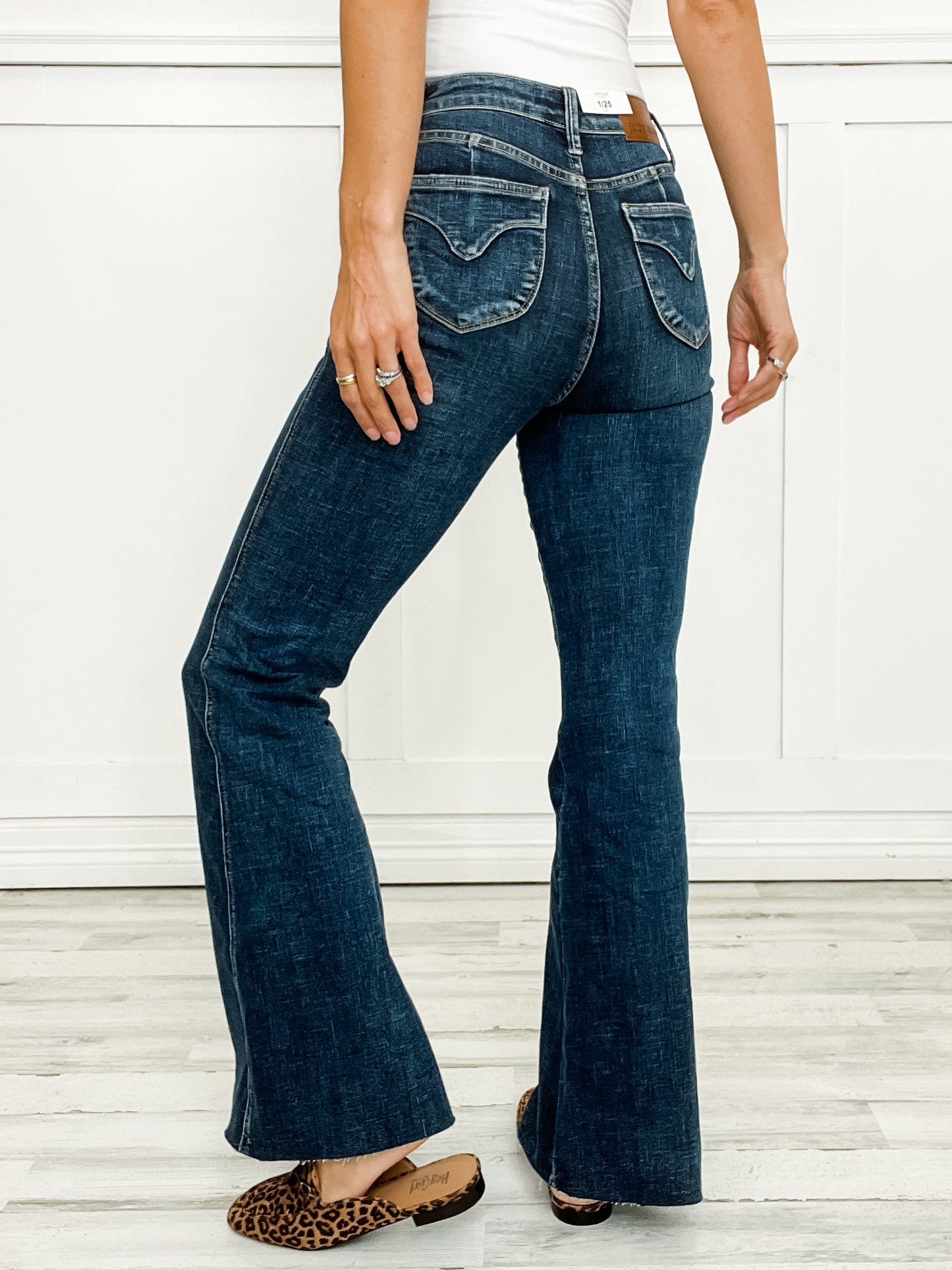 Judy Blue PHOENIX Hi-Rise Tummy Control Shield Back Pockets Flare Jeans