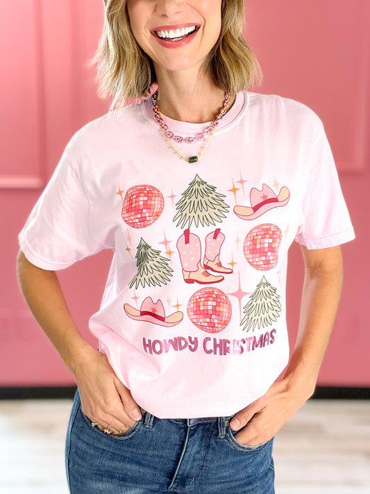 Howdy Christmas Pink Foil Graphic Tee