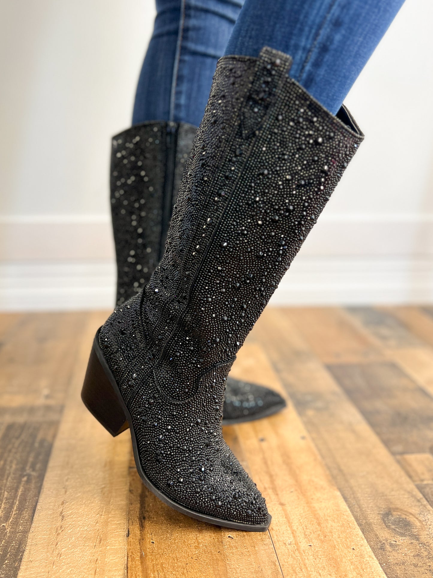 Corkys Glitzy Rhinestone Boots in Black - Available in Wide or Regular Calf