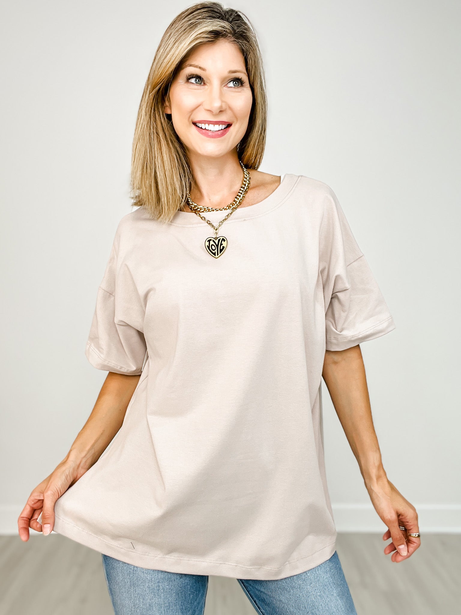Oversized Short Sleeve Reversible V-Neck Top - GRP B