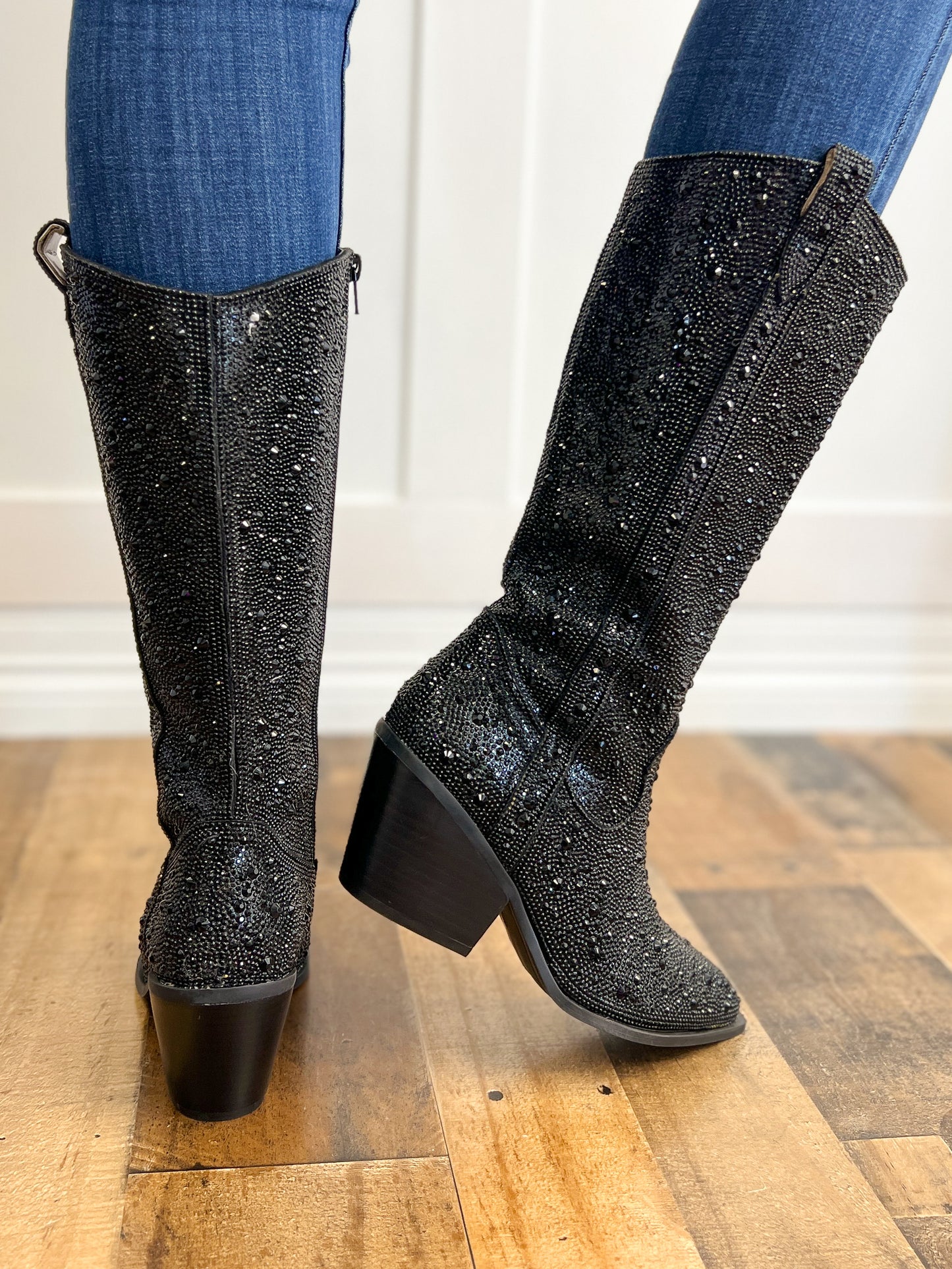 Corkys Glitzy Rhinestone Boots in Black - Available in Wide or Regular Calf