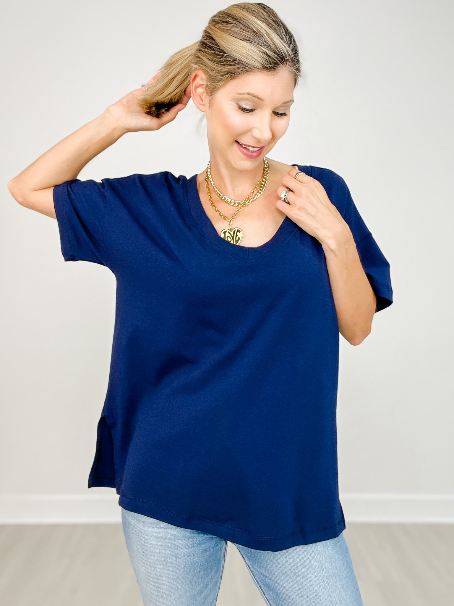 Oversized Short Sleeve Reversible V-Neck Top - GRP B