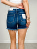Mid Rise Raw Frayed Hem Denim Shorts