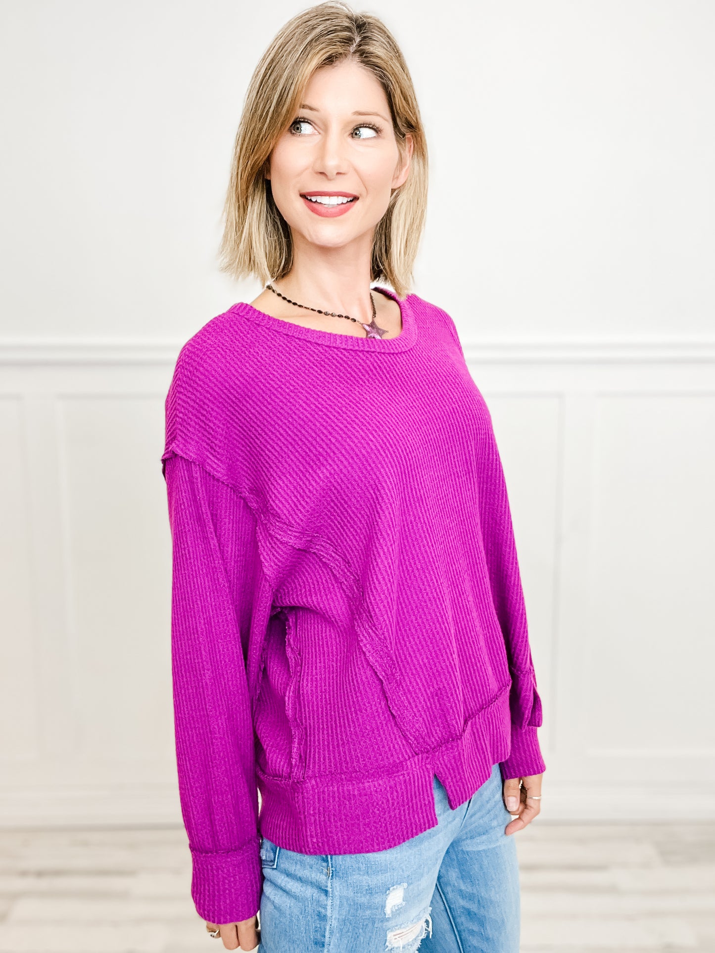 Brushed Thermal Long Sleeve Top with V-Neckline