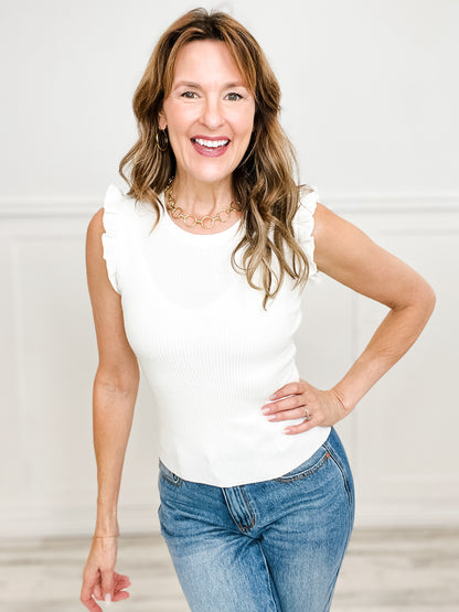 RUFFLE SLEEVELESS SWEATER KNIT TOP