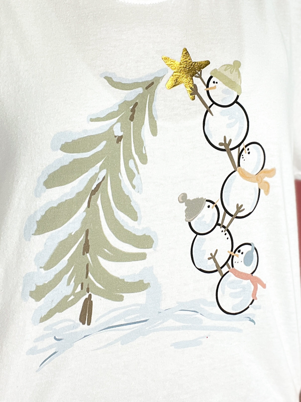 Snow Men Decorating the Tree Gold Foil Graphic Tee