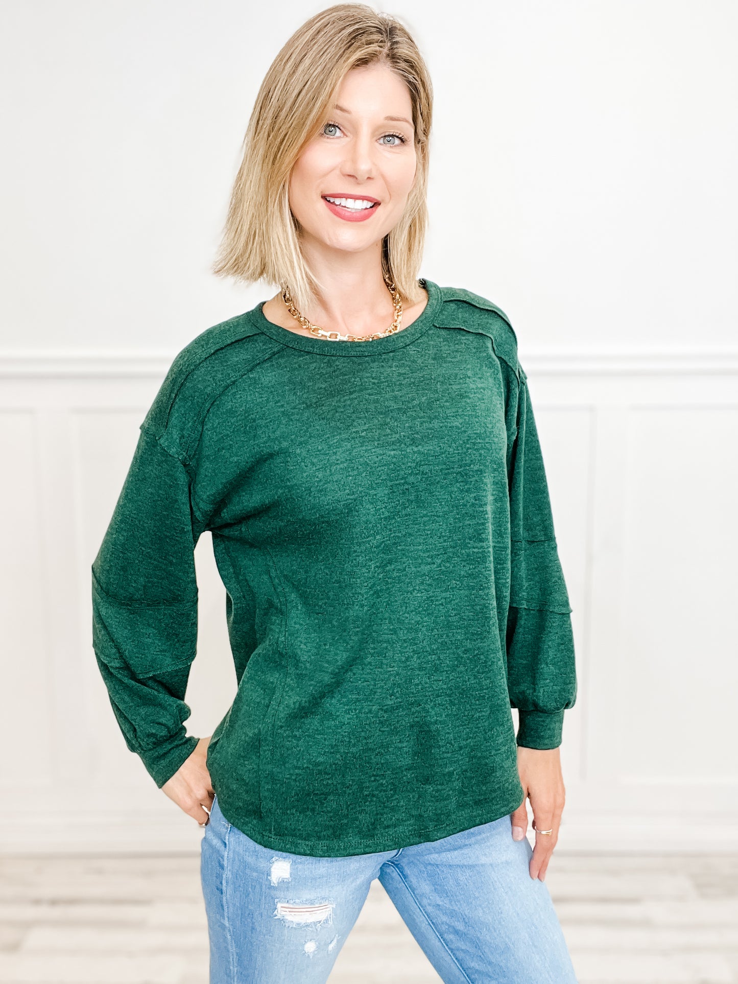 Two Tone Hacci Top with Rounded Neckline and Banded Sleeves - Group A