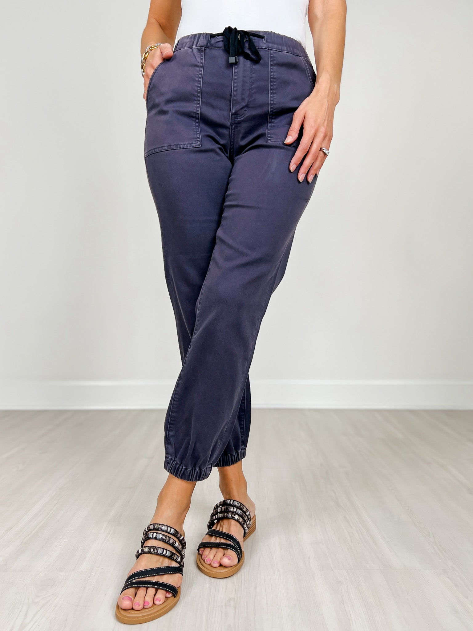 Mica Denim High Rise Jogger in Charcoal Grey