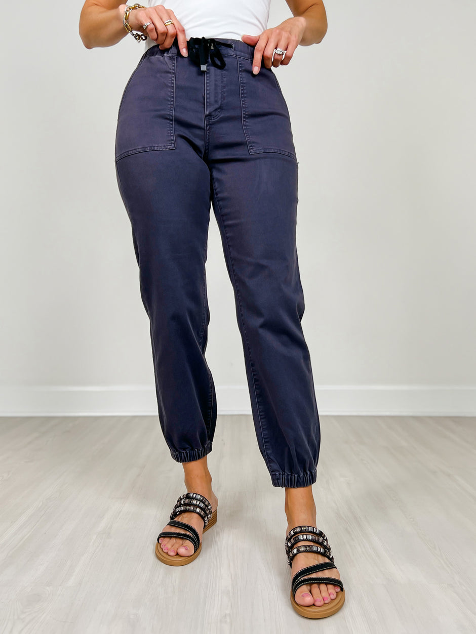 Mica Denim High Rise Jogger in Charcoal Grey