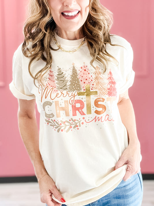 Merry CHRISTmas Gold Foil Graphic Tee