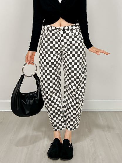 Finish Line Black and White Checkered Barrel Pants