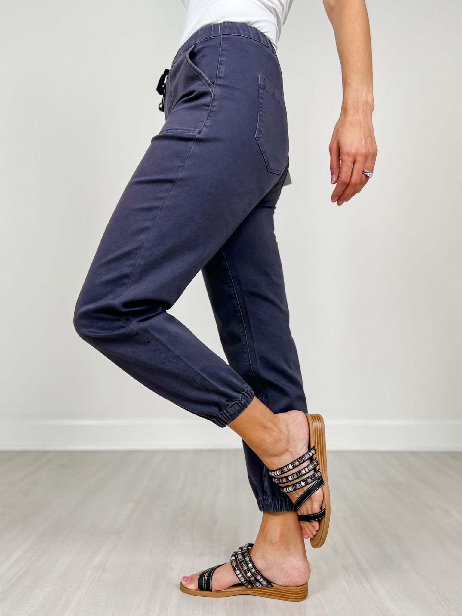 Mica Denim High Rise Jogger in Charcoal Grey