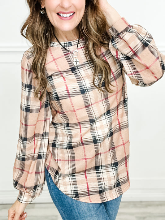 Soft Knit Relaxed Fit Plaid Top