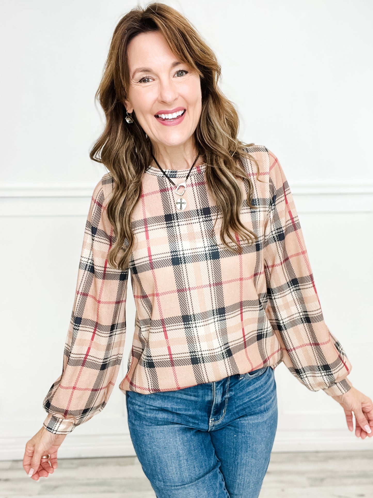 Soft Knit Relaxed Fit Plaid Top