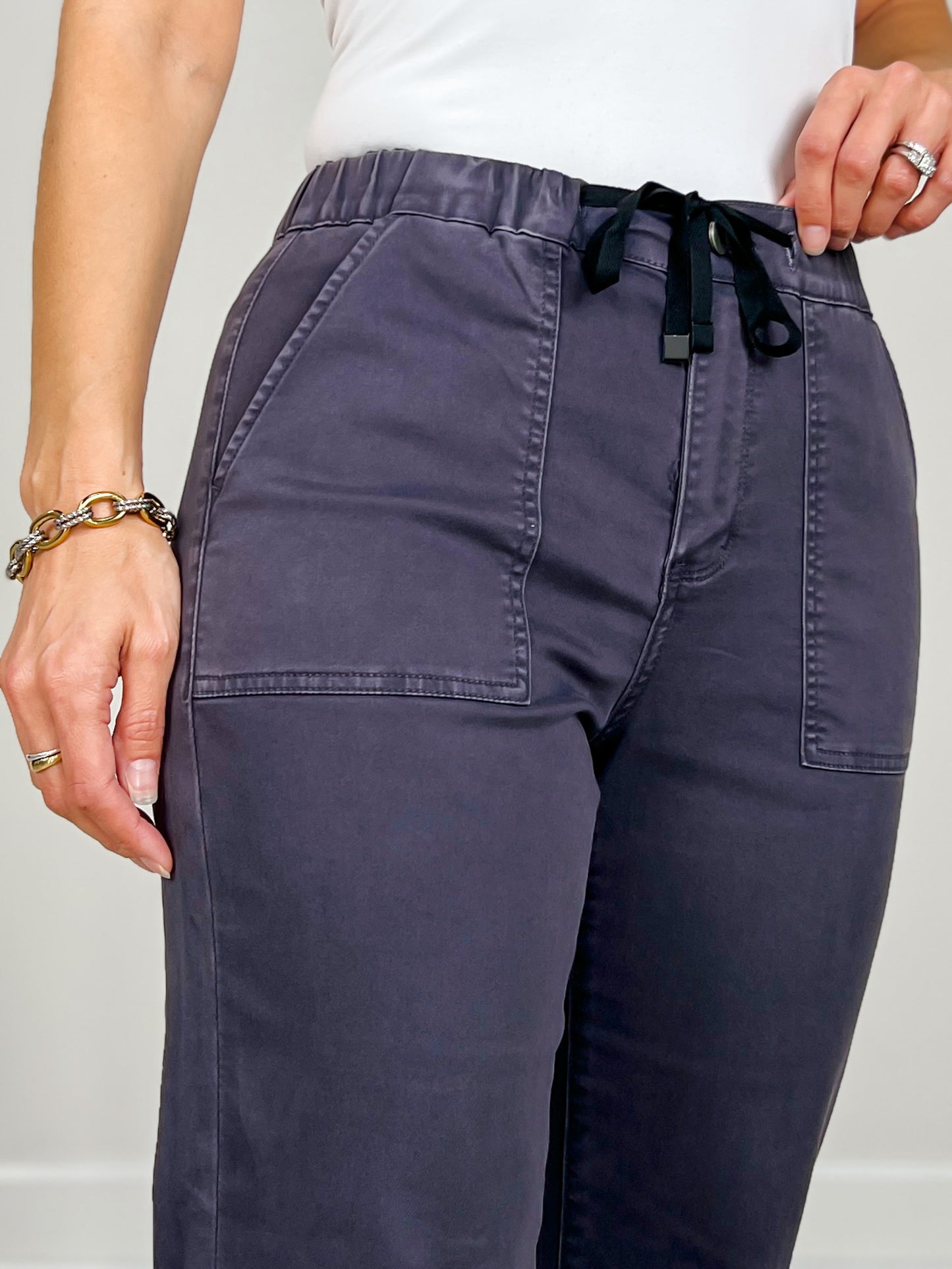 Mica Denim High Rise Jogger in Charcoal Grey