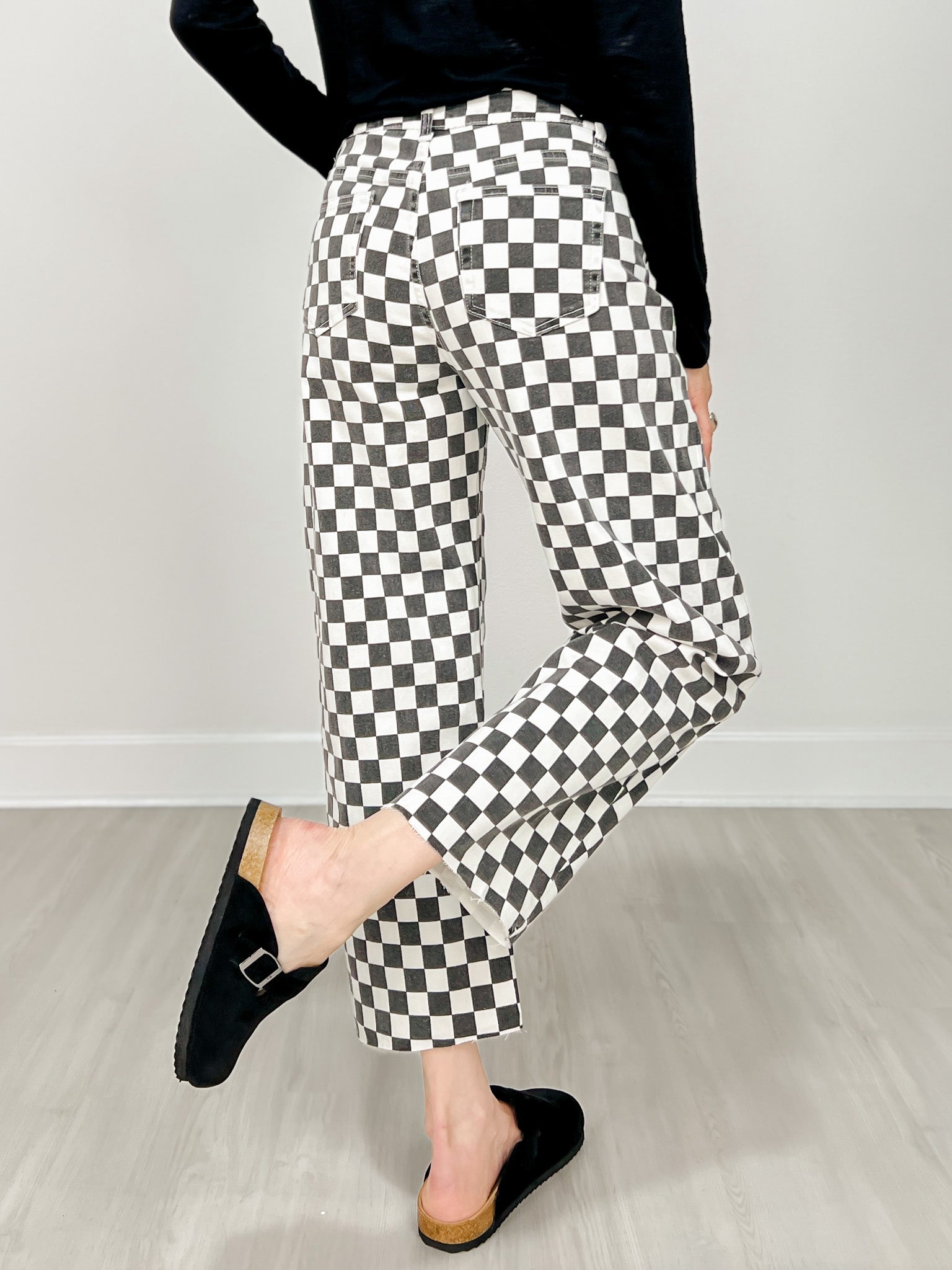 Finish Line Black and White Checkered Barrel Pants