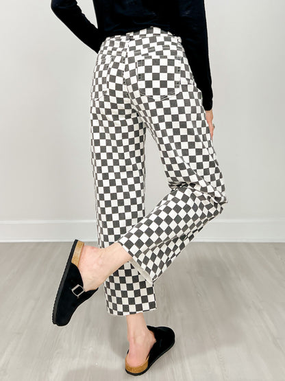 Finish Line Black and White Checkered Barrel Pants