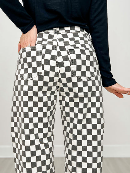 Finish Line Black and White Checkered Barrel Pants