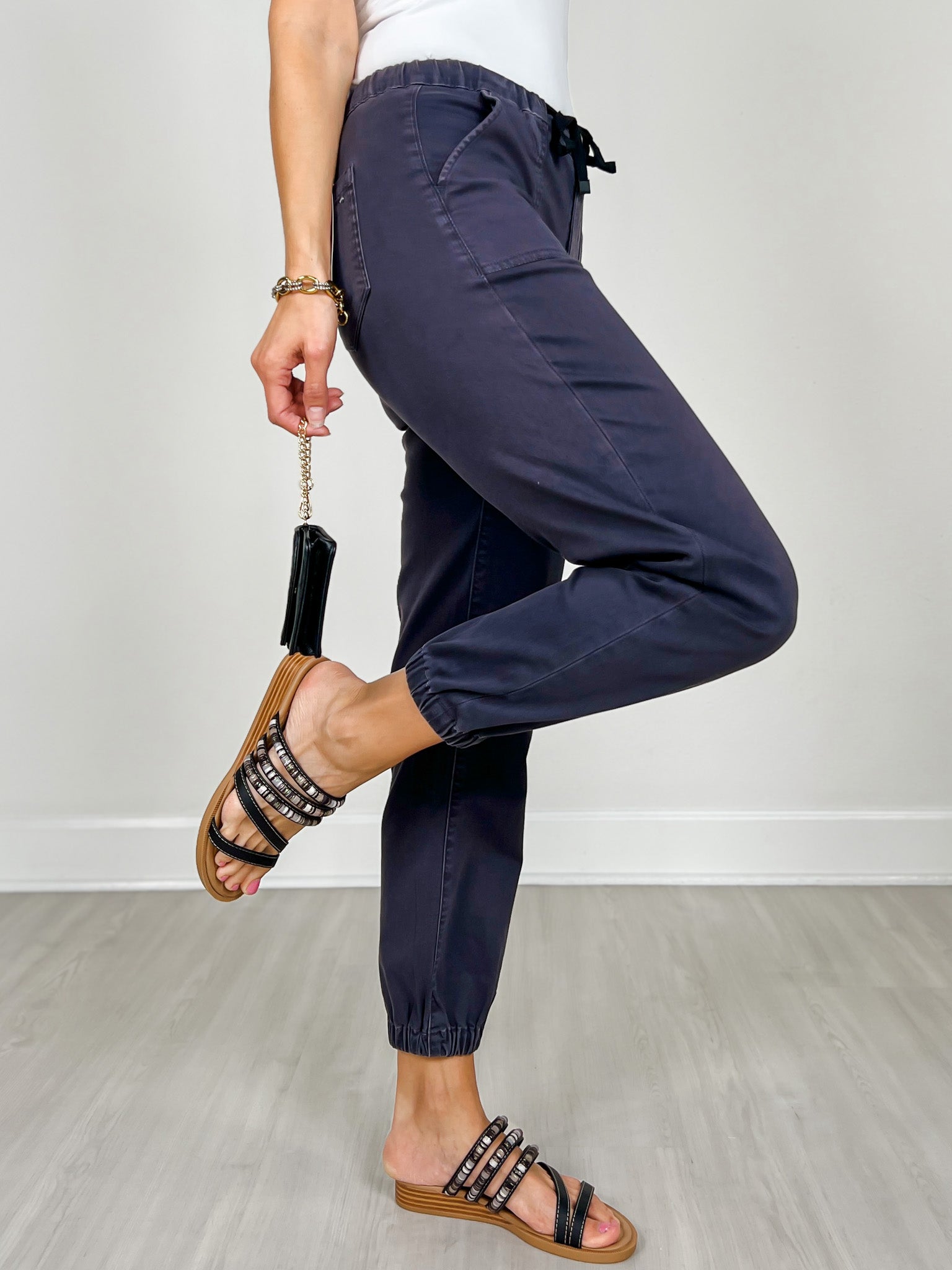 Mica Denim High Rise Jogger in Charcoal Grey