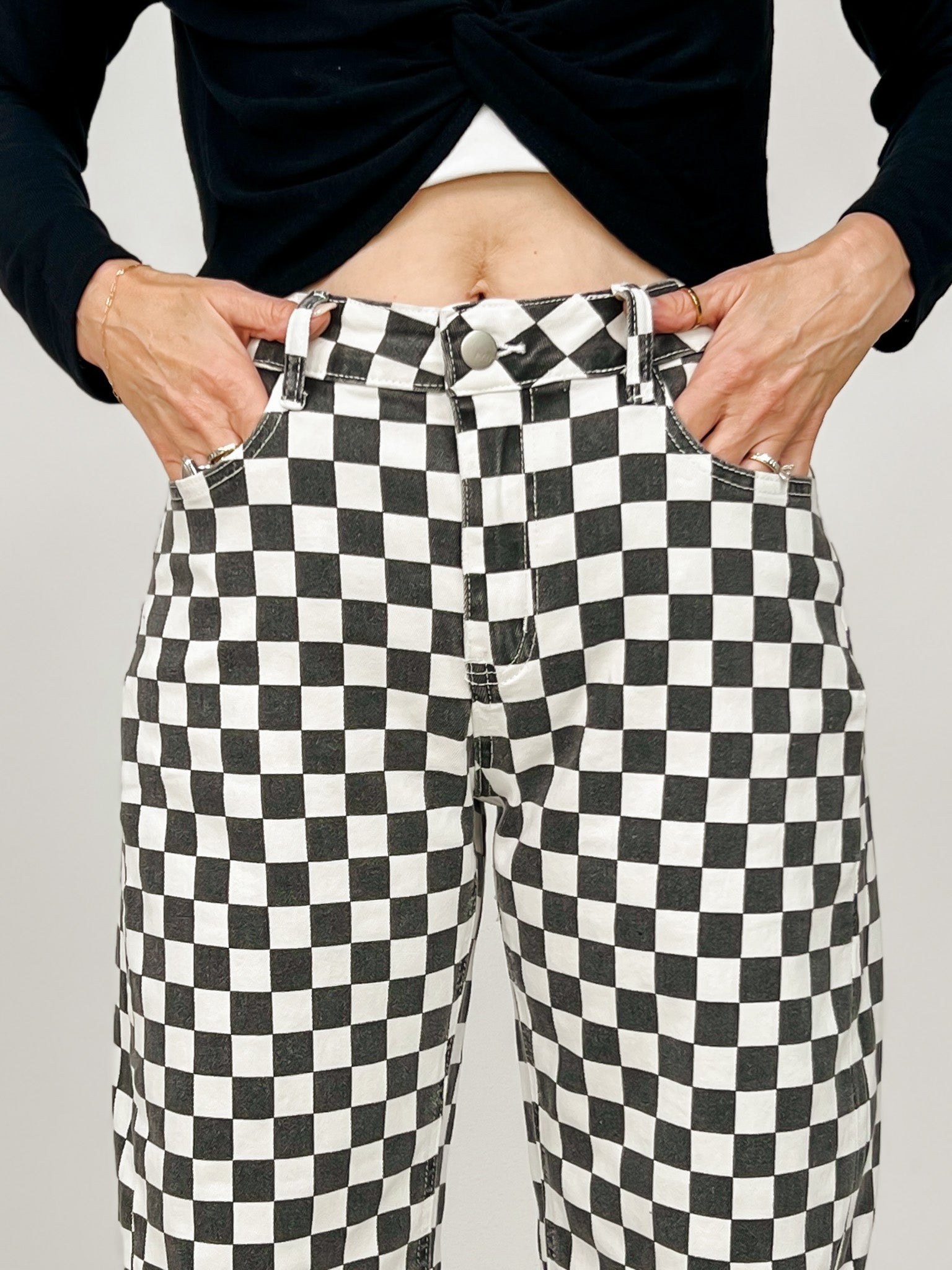 Finish Line Black and White Checkered Barrel Pants