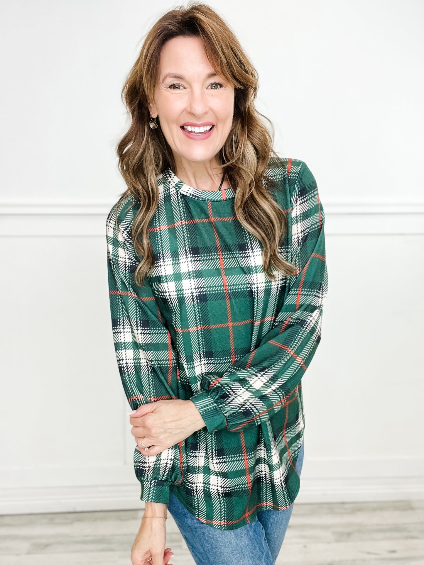 Soft Knit Relaxed Fit Plaid Top