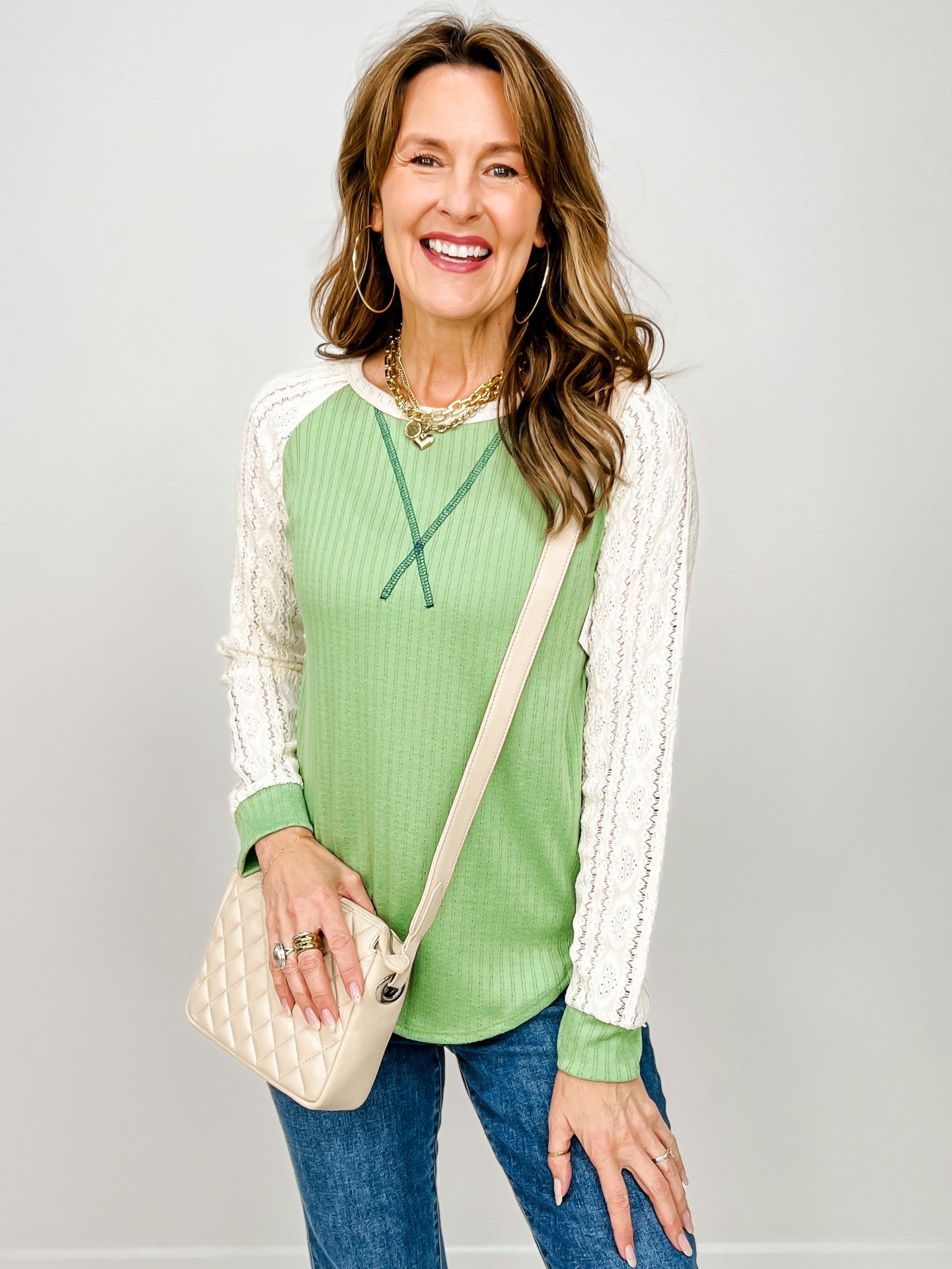 Long Sleeve Color Block Raglan Sleeve Top