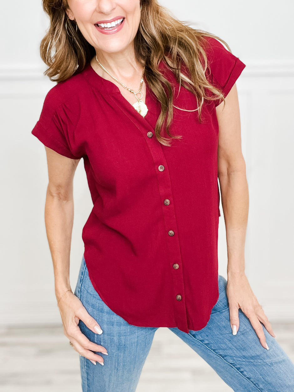 Lose Control Short Roll Sleeve Button Down Top