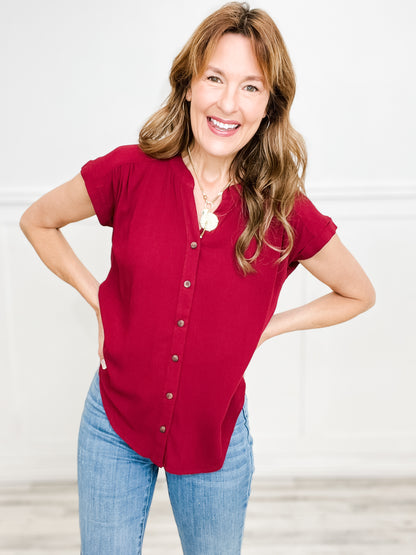Lose Control Short Roll Sleeve Button Down Top