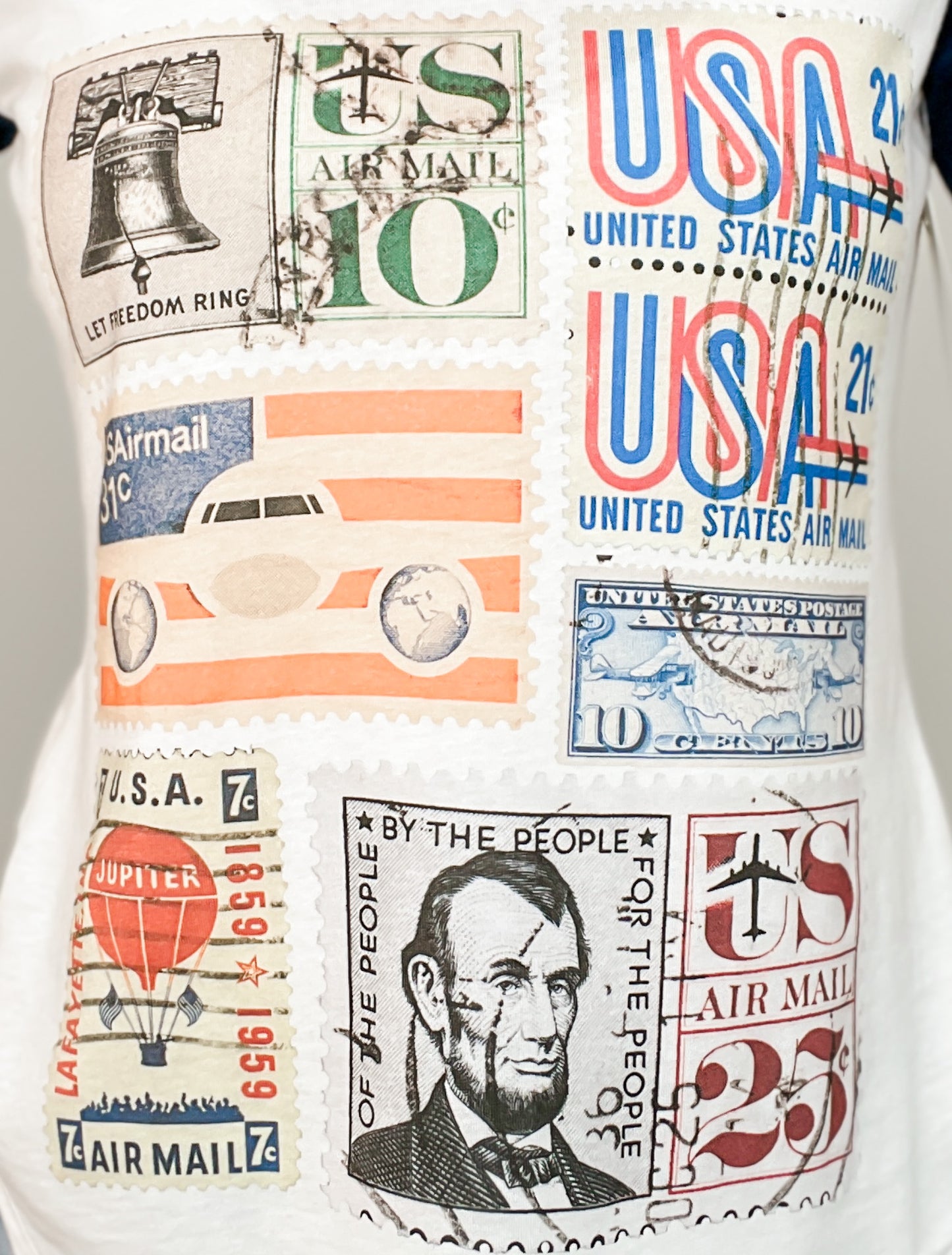 Vintage US Airmail Stamps Vneck Graphic Tee