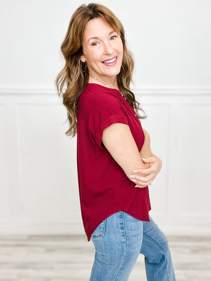 Lose Control Short Roll Sleeve Button Down Top