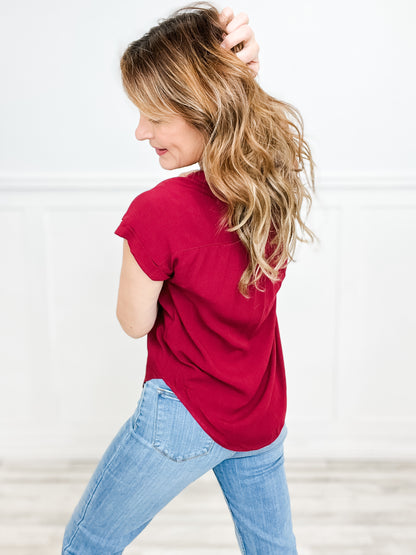Lose Control Short Roll Sleeve Button Down Top