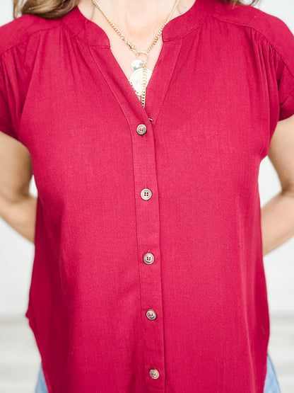 Lose Control Short Roll Sleeve Button Down Top