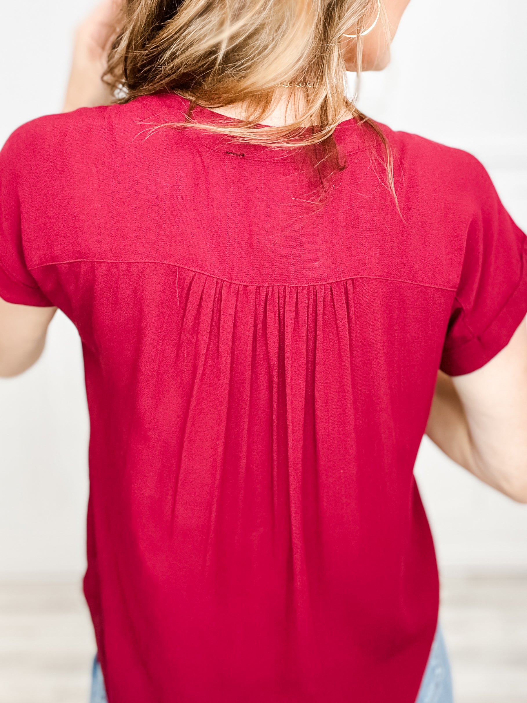 Lose Control Short Roll Sleeve Button Down Top