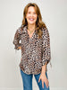 3/4 Tie Sleeves Leopard Print Top with Collar